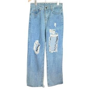 Non Branded women’s wide leg distressed jeans pants